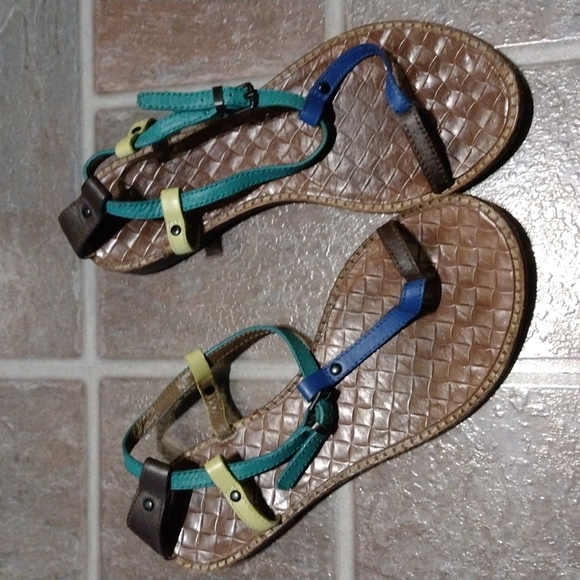 bottega veneta classic mink green yellow blue braided leather thong sandal 38 - Picture 2 of 10